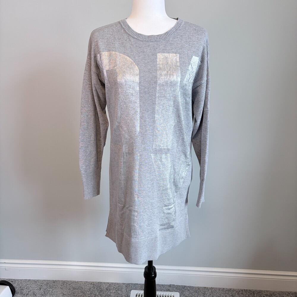 DKNY Logo Knit Dress Big Logo Streetwear Silver Gray Size Small